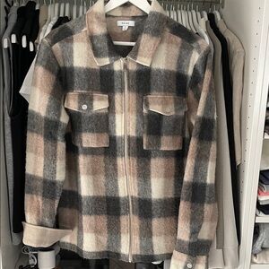 Reiss Plaid Zip-Front Wool Blend Shacket - Beige/Black